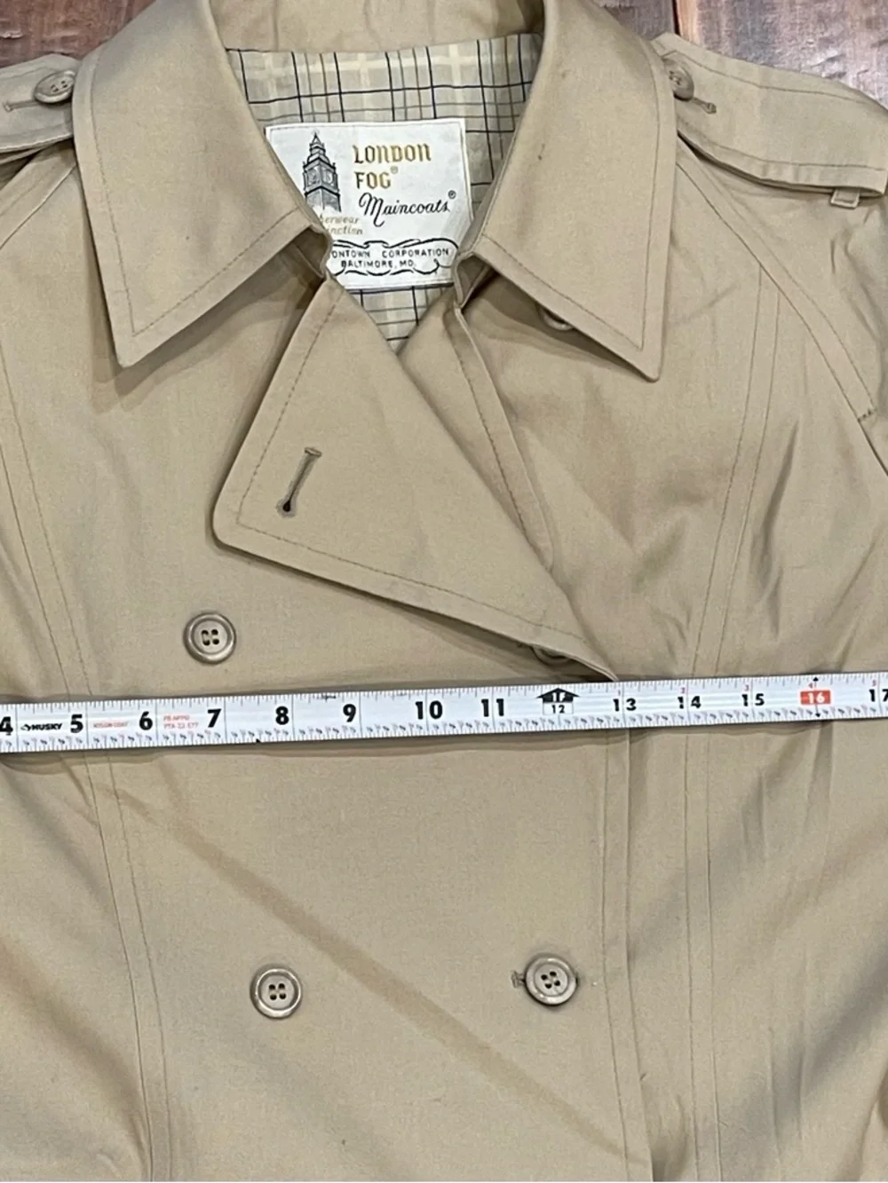 Vintage 80’s London Fog Khaki Double-Breasted Trench Coat woman’s size 12 - Picture 9 of 10